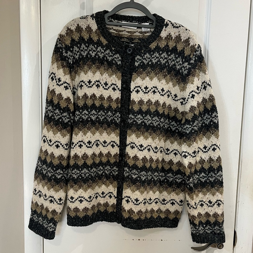 Croft & Barrow Black and Brown Patterned Cardigan